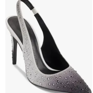 Karl Lagerfeld Silver Slingback Heels with Pointed Toe and Glittery Surface