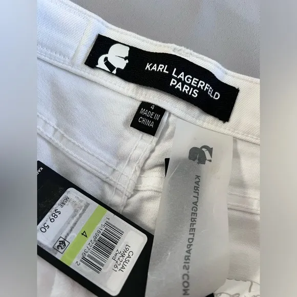 Karl Lagerfeld‎ White Brand New  Jeans Size 4 Side Fringe bottom hem Women’s
