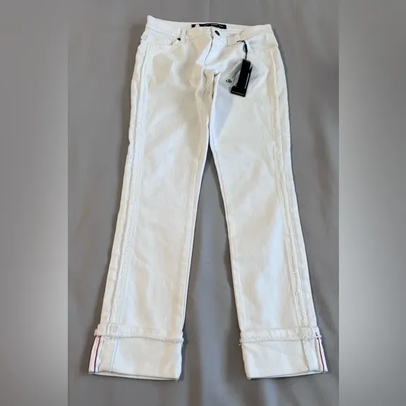 Karl Lagerfeld‎ White Brand New  Jeans Size 4 Side Fringe bottom hem Women’s
