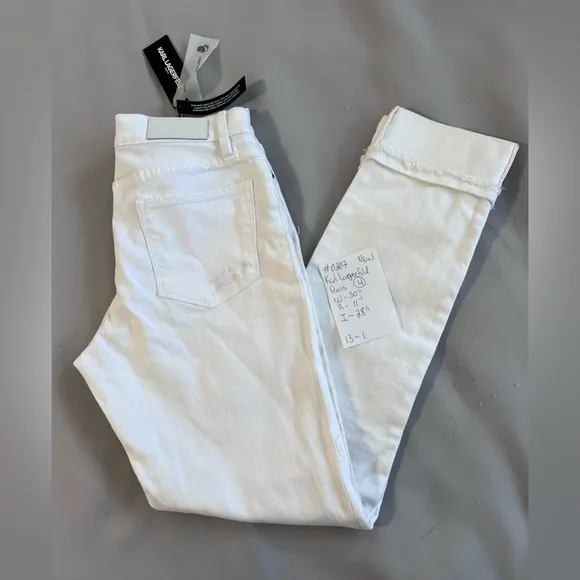 Karl Lagerfeld‎ White Brand New  Jeans Size 4 Side Fringe bottom hem Women’s