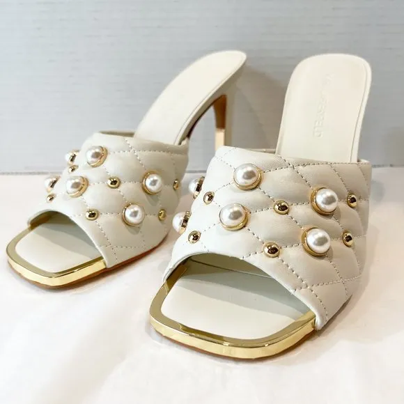 Karl Lagerfeld White Quilted Heels with Gold Accents