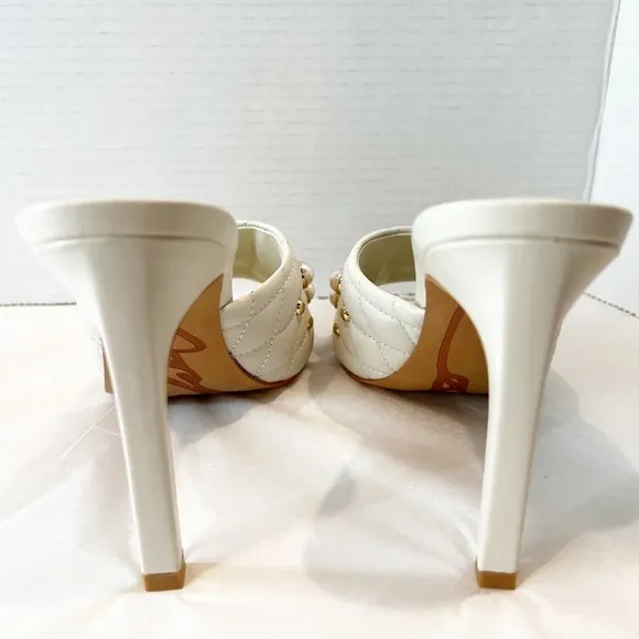 Karl Lagerfeld White Quilted Heels with Gold Accents