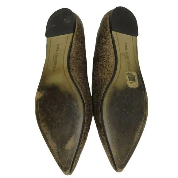 Karl Lagerfeld Destine Shoes Gold Bronze Pointy Toe Flats Size 6 M Shoes Paris