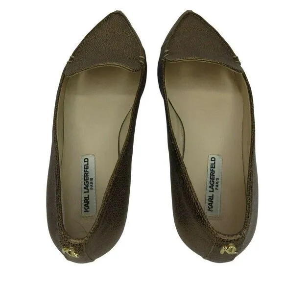 Karl Lagerfeld Destine Shoes Gold Bronze Pointy Toe Flats Size 6 M Shoes Paris