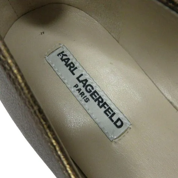 Karl Lagerfeld Destine Shoes Gold Bronze Pointy Toe Flats Size 6 M Shoes Paris