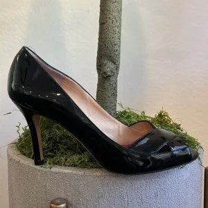 Kate spade black patent leather crisscross open toe heel pumps shoes