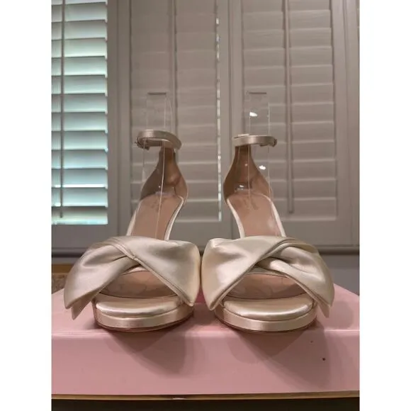 Kate Spade Bridal Bow Ankle Strap Sandals Heels Ivory Satin Size 8.5 NIB Wedding