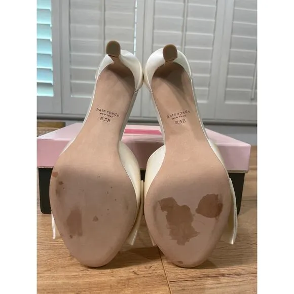 Kate Spade Bridal Bow Ankle Strap Sandals Heels Ivory Satin Size 8.5 NIB Wedding