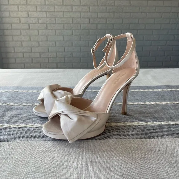 Kate Spade Bridal Bow Heeled Sandals Platform Ivory Satin Size 6