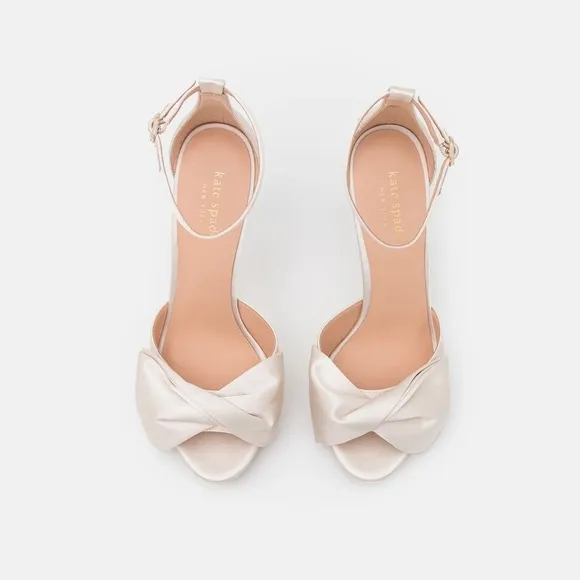 Kate Spade Bridal Bow Heeled Sandals Platform Ivory Satin Size 6