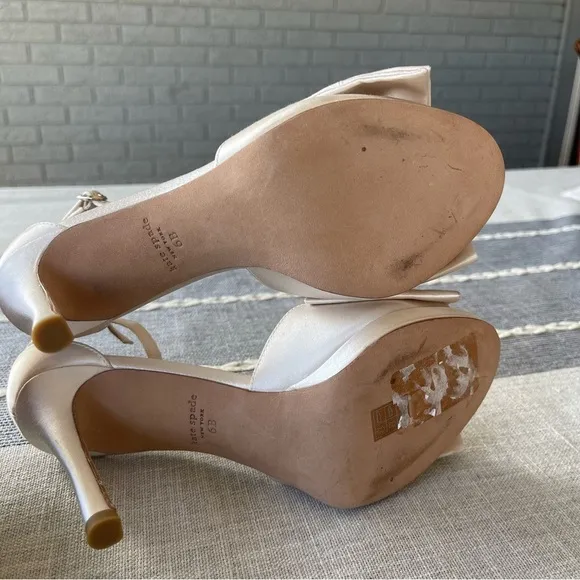 Kate Spade Bridal Bow Heeled Sandals Platform Ivory Satin Size 6