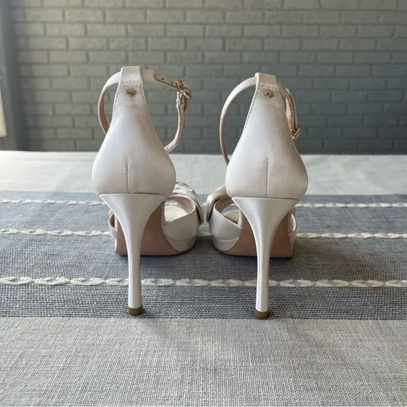 Kate Spade Bridal Bow Heeled Sandals Platform Ivory Satin Size 6