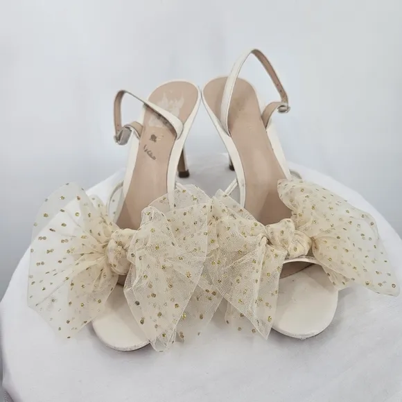 Kate Spade Bridal Sparkle Tulle Slingback Heels | Size 9