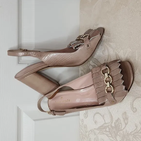 Kate Spade ♠️ Caileen Kiltie slingback crinkle blush patent leather open toe
