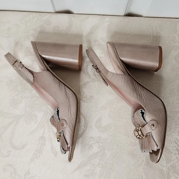 Kate Spade ♠️ Caileen Kiltie slingback crinkle blush patent leather open toe