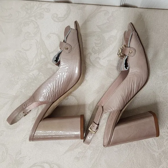 Kate Spade ♠️ Caileen Kiltie slingback crinkle blush patent leather open toe