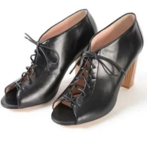 Kate Spade Inella Black Open Toe Lace Up Booties size 8 1/2 B
