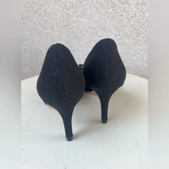 Kate Spade NY CASEY pumps shoes open toe black fabric 3” heel glitter bows Sz 6M