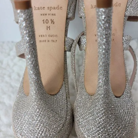 Kate Spade Womens Size 10 Glitter Pump Strappy Ankle Buckle Closure Heel Shoes