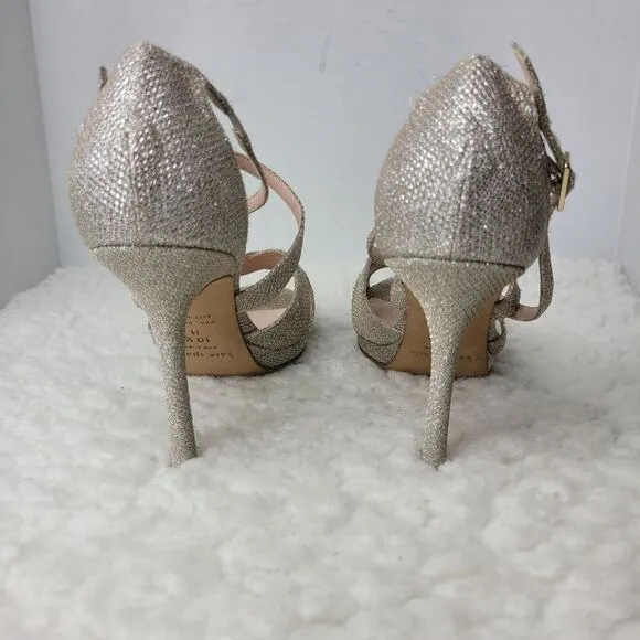 Kate Spade Womens Size 10 Glitter Pump Strappy Ankle Buckle Closure Heel Shoes