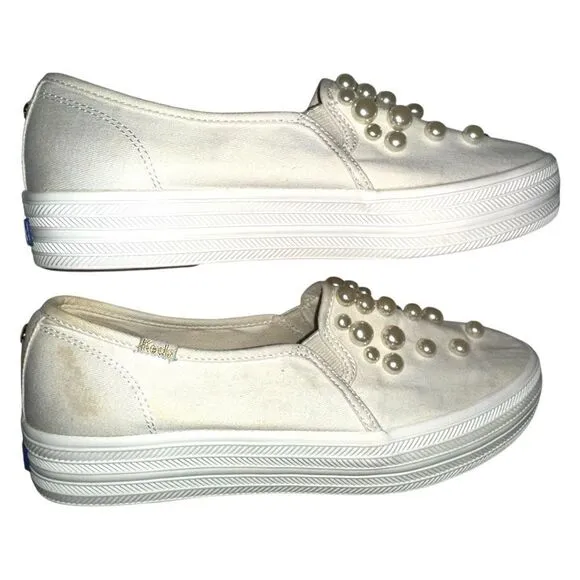 KATE SPADE x Keds Triple Decker Pearl Bridal Slip On Platform Shoes