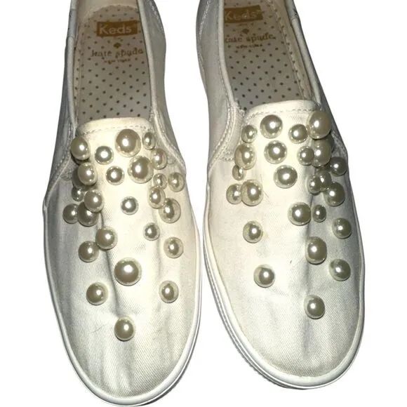 KATE SPADE x Keds Triple Decker Pearl Bridal Slip On Platform Shoes