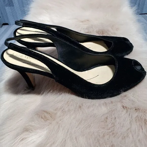 Kate Spade Open Toe Elastic Slk Black Velvet shoes