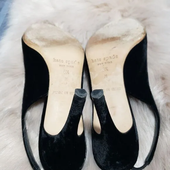 Kate Spade Open Toe Elastic Slk Black Velvet shoes