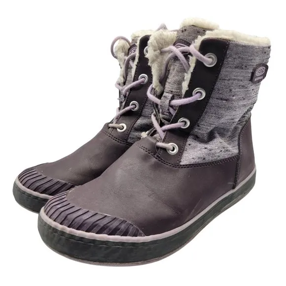 Keen Elsa L Waterproof Boots Kids 5 Purple Plum Lilac Faux Fur Collar - 1015491