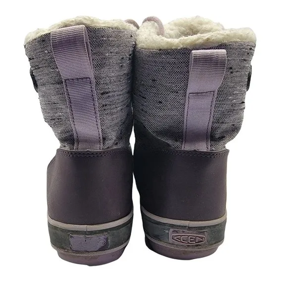 Keen Elsa L Waterproof Boots Kids 5 Purple Plum Lilac Faux Fur Collar - 1015491