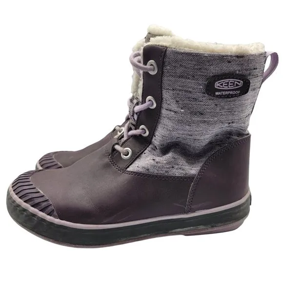 Keen Elsa L Waterproof Boots Kids 5 Purple Plum Lilac Faux Fur Collar - 1015491