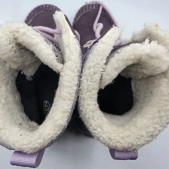 Keen Elsa L Waterproof Boots Kids 5 Purple Plum Lilac Faux Fur Collar - 1015491