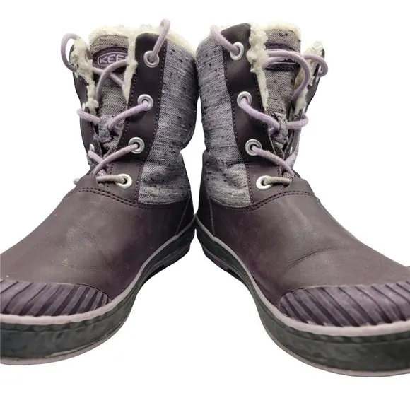 Keen Elsa L Waterproof Boots Kids 5 Purple Plum Lilac Faux Fur Collar - 1015491
