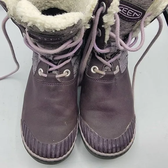 Keen Elsa L Waterproof Boots Kids 5 Purple Plum Lilac Faux Fur Collar - 1015491