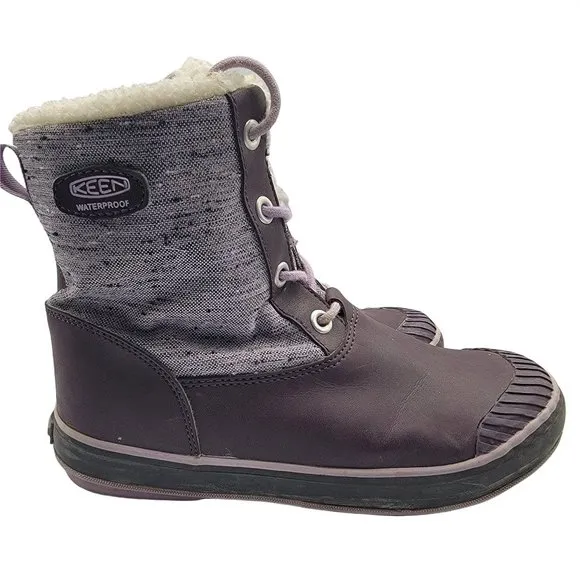 Keen Elsa L Waterproof Boots Kids 5 Purple Plum Lilac Faux Fur Collar - 1015491