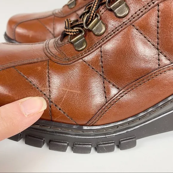 KENNETH COLE REACTION Y2K Brown Leather Chunky Lug Sole Shoes 7M Boots