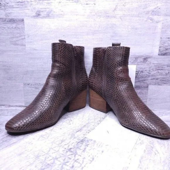 Kork-Ease Korks Leyland Snake Embossed Heeled Leather Boot Brown Women's sz 9