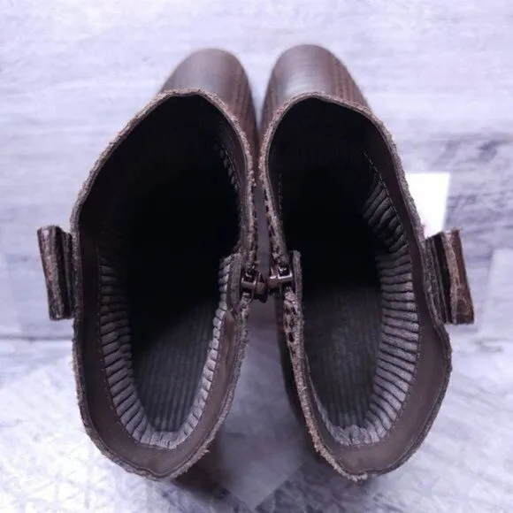 Kork-Ease Korks Leyland Snake Embossed Heeled Leather Boot Brown Women's sz 9