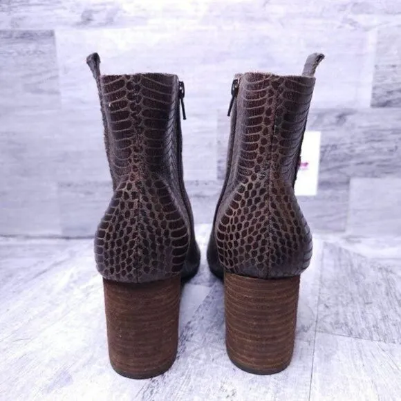 Kork-Ease Korks Leyland Snake Embossed Heeled Leather Boot Brown Women's sz 9