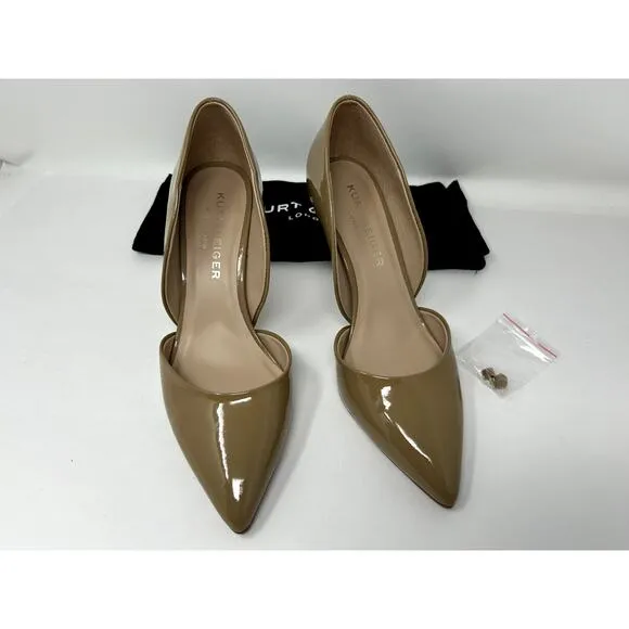 Kurt Geiger London Women Camel Bond Patent-Leather Courts Stiletto High Heel 8.5