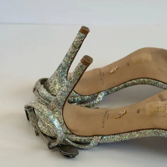 Kurt Geiger Shoreditch metal com silver glitter High Heel Sandals EU 38.5 US 8