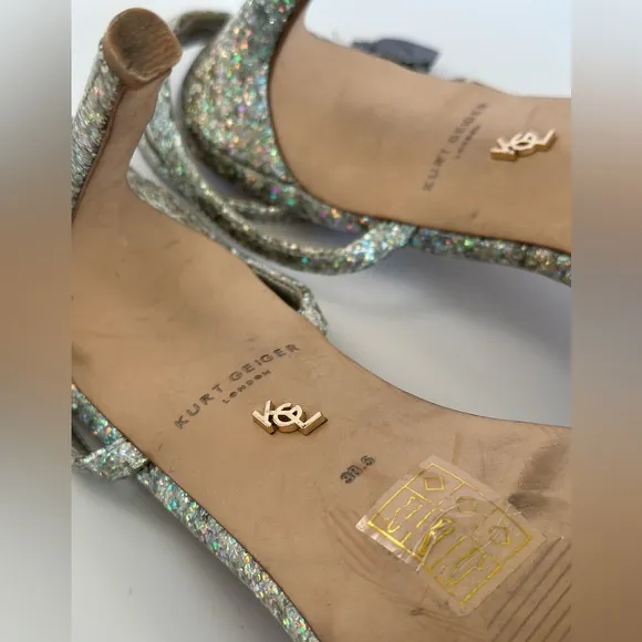 Kurt Geiger Shoreditch metal com silver glitter High Heel Sandals EU 38.5 US 8