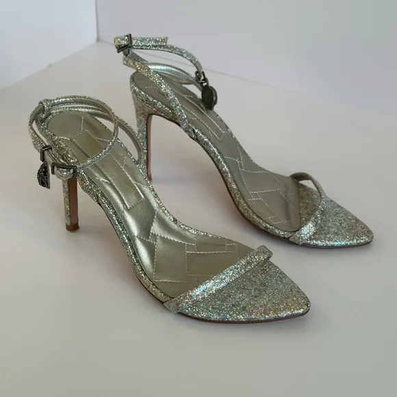 Kurt Geiger Shoreditch metal com silver glitter High Heel Sandals EU 38.5 US 8