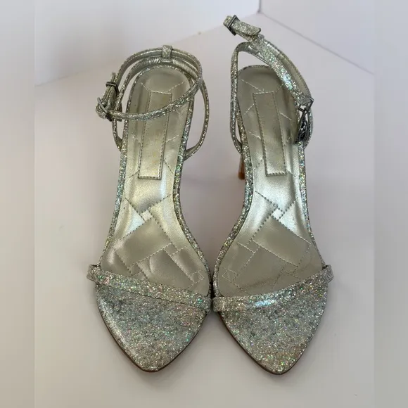 Kurt Geiger Shoreditch metal com silver glitter High Heel Sandals EU 38.5 US 8