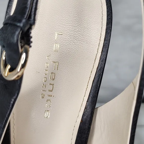 La Fenice Avery High Heel Leather Shoes Sandals Platform Black 5&quot; Heels Bow 9M