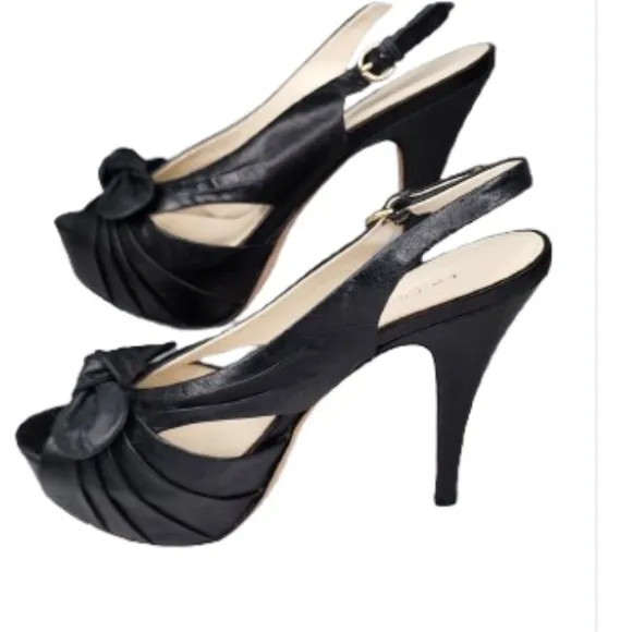 La Fenice Avery High Heel Leather Shoes Sandals Platform Black 5&quot; Heels Bow 9M
