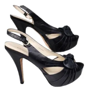 La Fenice Avery High Heel Leather Shoes Sandals Platform Black 5&quot; Heels Bow 9M