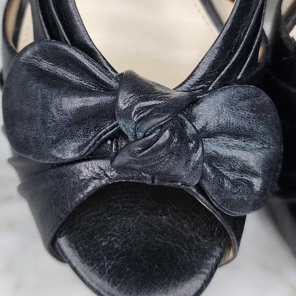 La Fenice Avery High Heel Leather Shoes Sandals Platform Black 5&quot; Heels Bow 9M