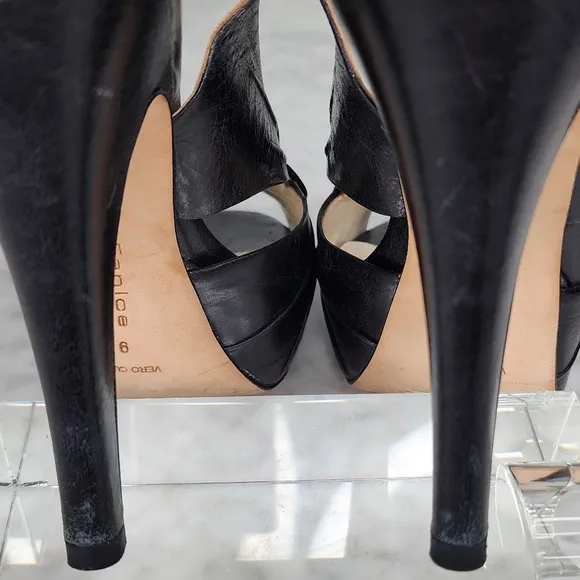 La Fenice Avery High Heel Leather Shoes Sandals Platform Black 5&quot; Heels Bow 9M