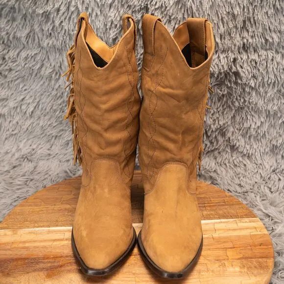 Ladies Fringe Durango Brown Leather Pointed Toe Western Booties Size: 7 M